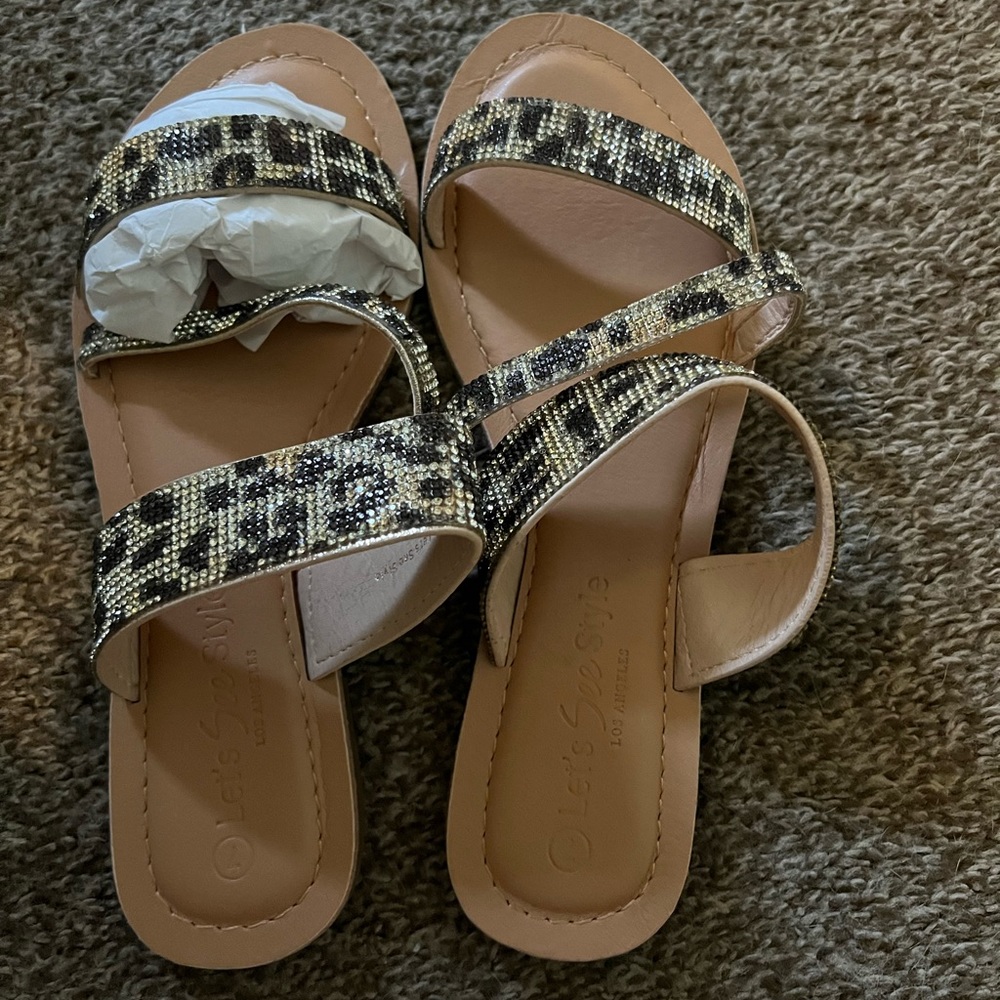 Brand new, leopard rhinestone sandals. Size 7.